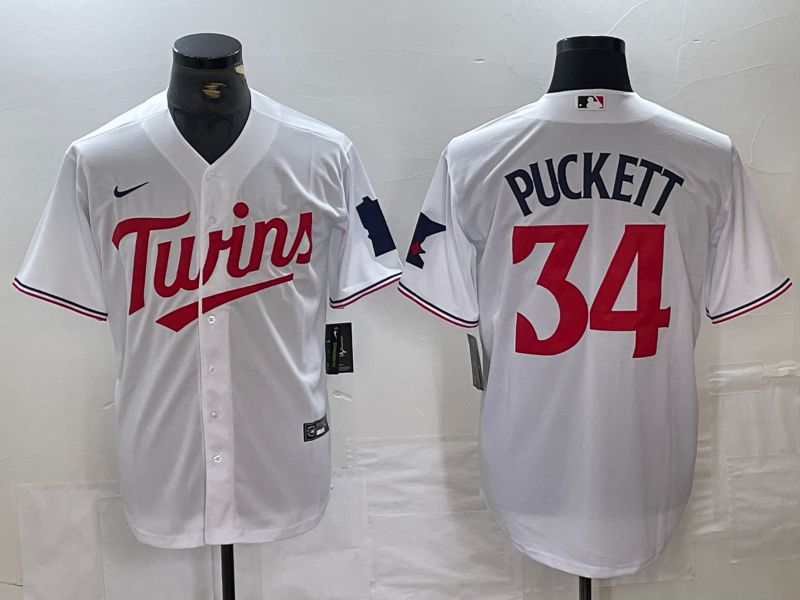 Men Minnesota Twins 34 Puckett White 2024 Nike Game MLB Jersey